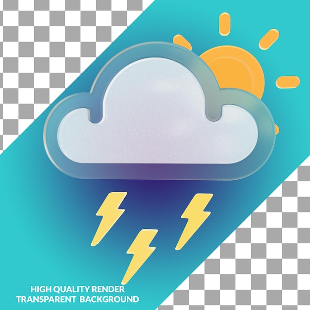 PSD 3d nube, rayos y sol tiempo icono ilustración