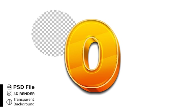 3d Null Zahl 0 Leuchtend orangefarbener Gradient, isoliert auf durchsichtigem Hintergrund