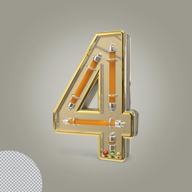 3d number 4 golden illustrations
