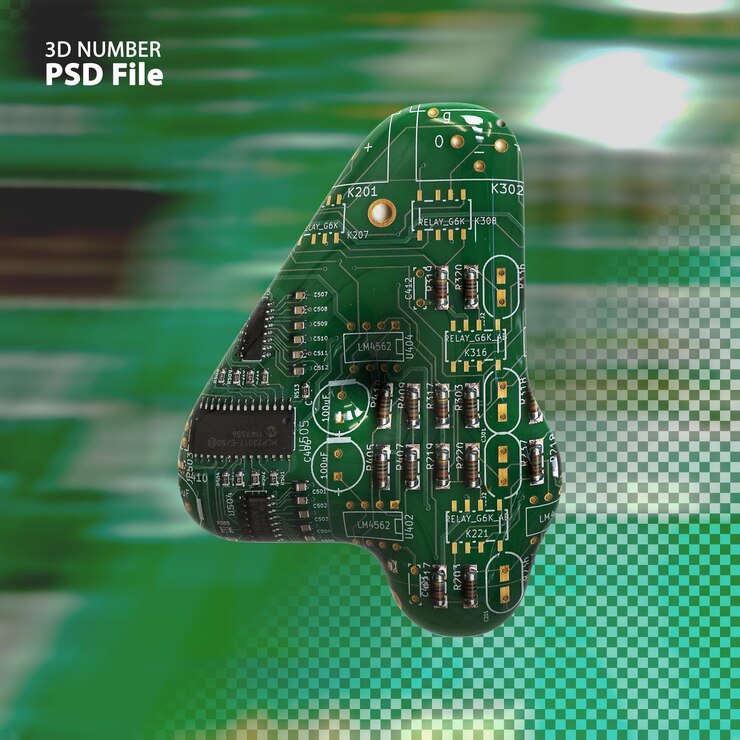 PSD 3d number 4 texture electronic pcb boards render