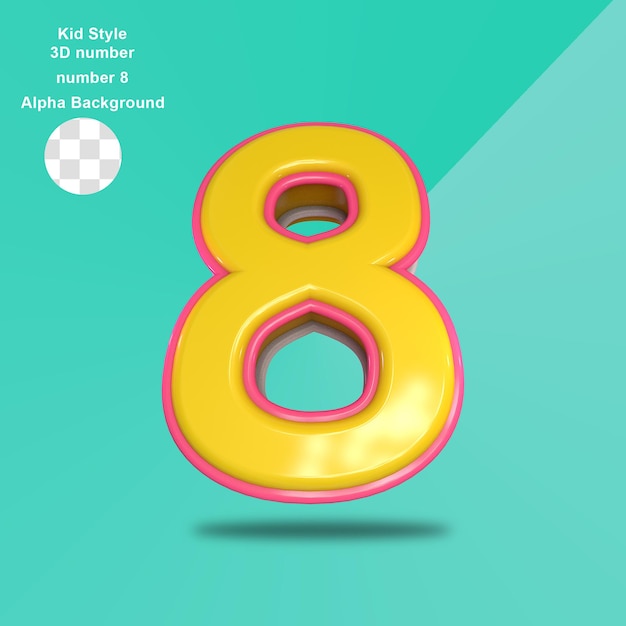 3D Number eight cartoon style design