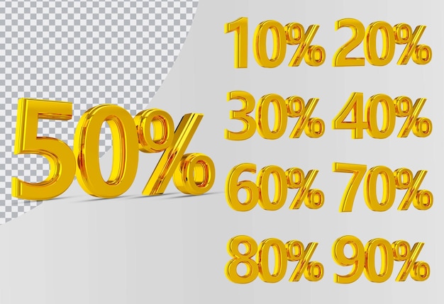 3d Number Set Percent 10 à 90 Collection Avec Style Couleur Or