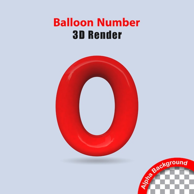 3d número 0 balão vermelho psd premium