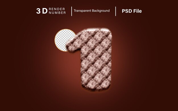 3d Uno Número 1 color de pelaje aislado en fondo transparente