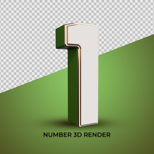 3D número 1 colores verde blanco oro