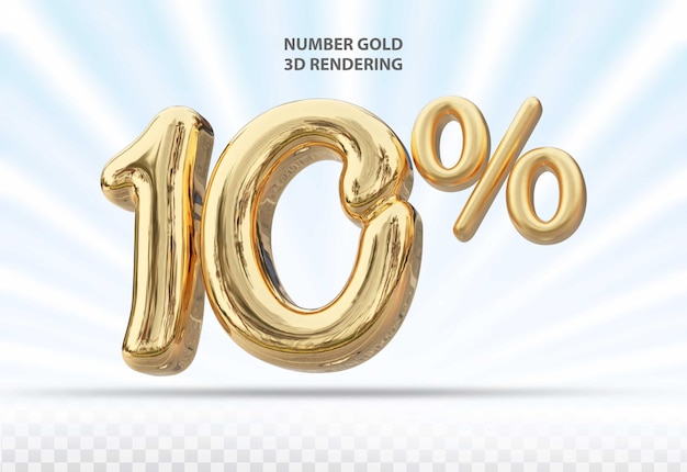 3D número 10 por ciento de oro