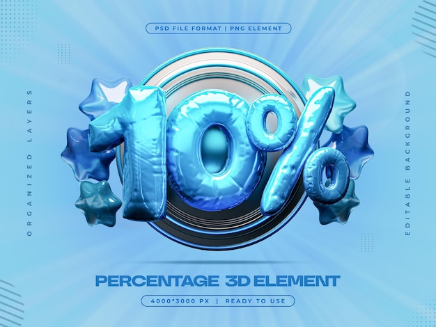 3d Número 10 Descuento porcentual Rendering aislado
