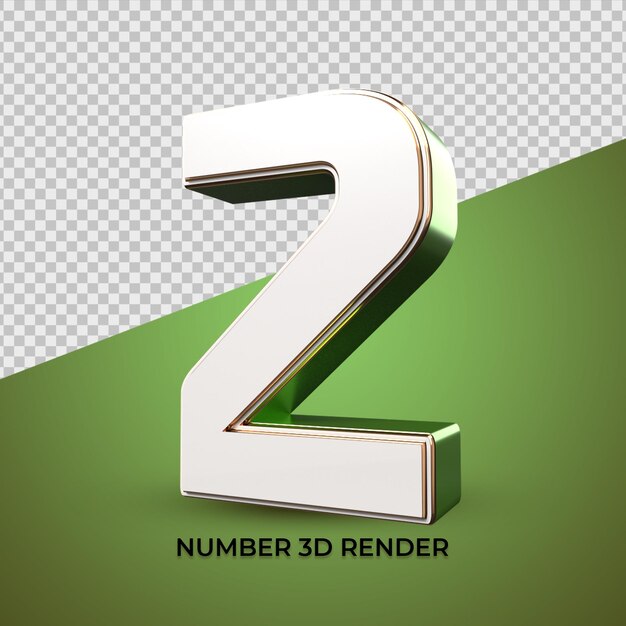 3D número 2 colores oro blanco verde