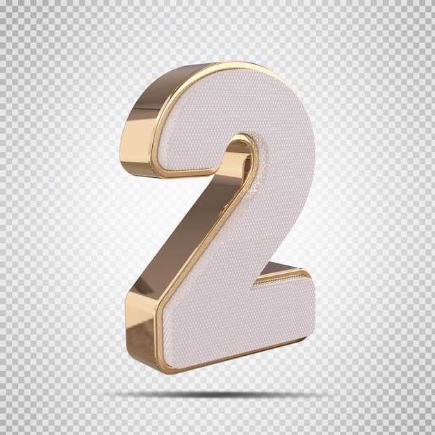 3d número 2 luxo dourado render design criativo