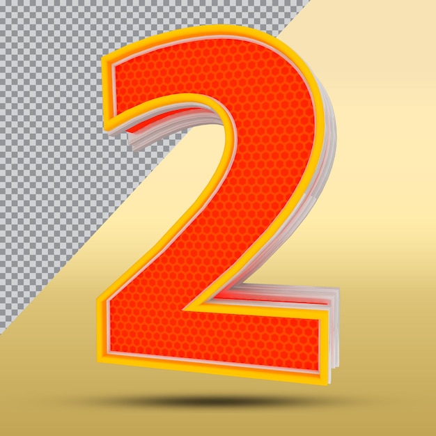 3D Numero 2 Stile Colore Arancione PNG