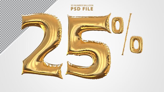 3d número 25 por cento do balão dourado