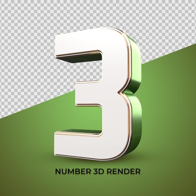 3D número 3 colores verde blanco oro