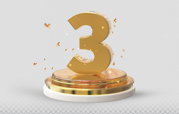 3D número 3 Golden Style com pódio