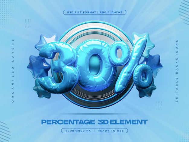 3d Numéro 30 Réduction en pourcentage Rendering isolé