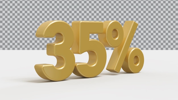 3d, número, 35, por ciento, dorado, lujo, render