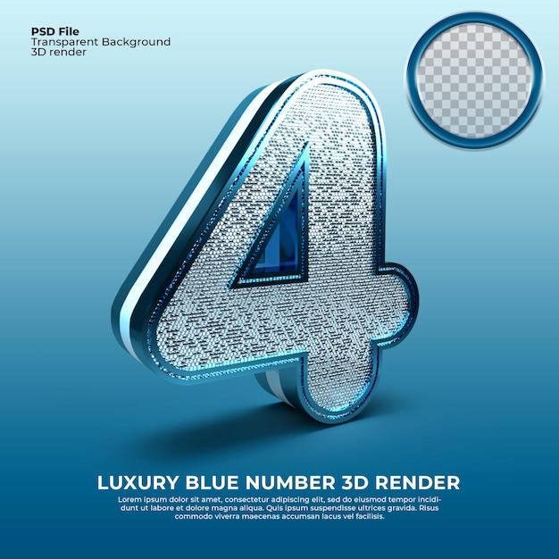3D numero 4 blu di lusso per il compleanno