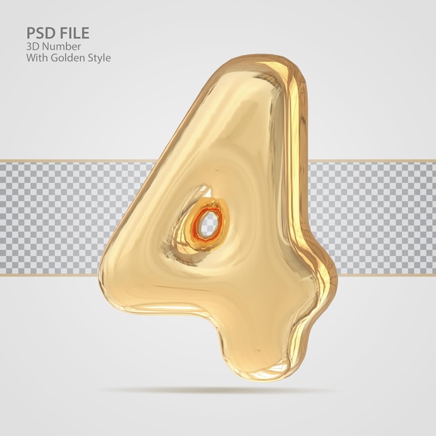 PSD 3d número 4 con estilo dorado de lujo creativo.