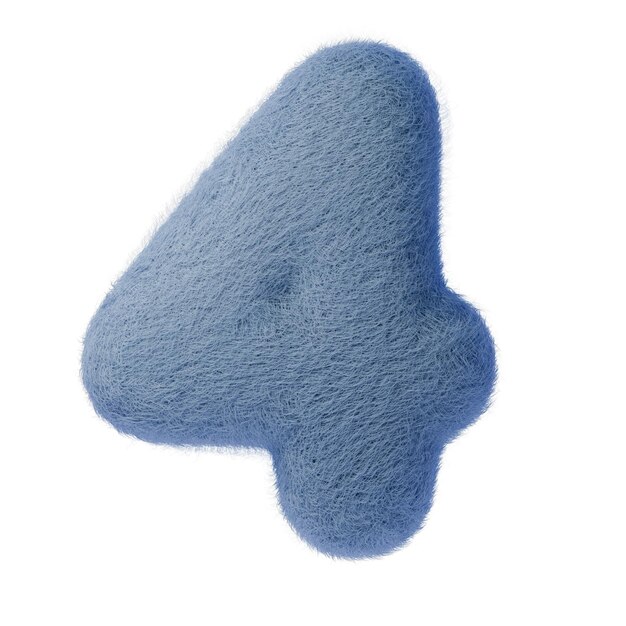 3d número 4 de fieltro de lana hermoso azul esponjoso número cuatro ilustración perfecta para materiales educativos cumpleaños y diseños de temas suaves ideal para niños contenido y proyectos creativos