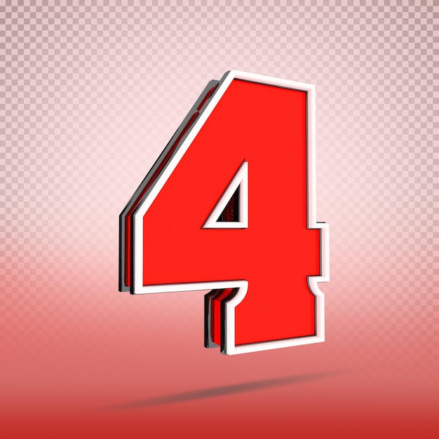 3D Numero 4 Stile Colore Rosso
