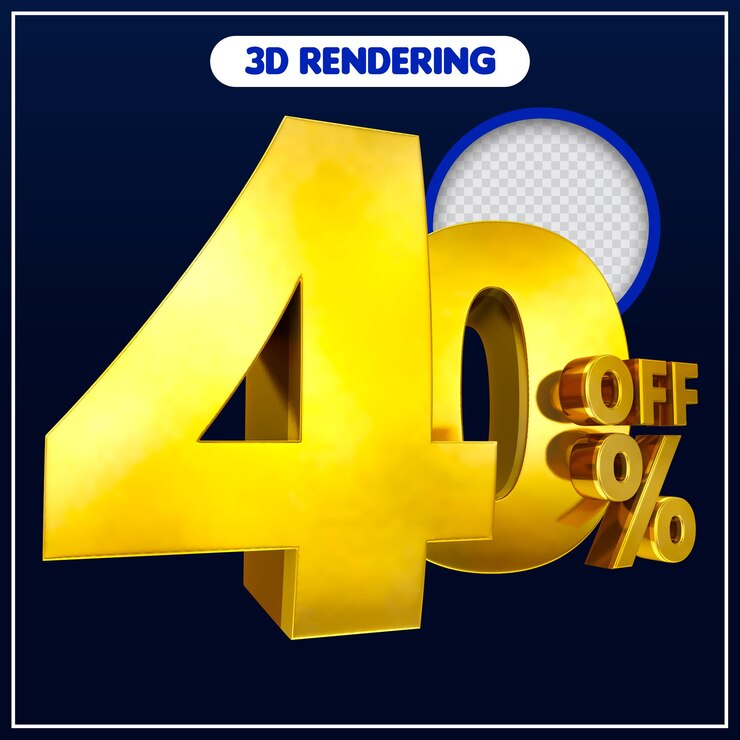 PSD 3d, número, 40, por ciento, dorado