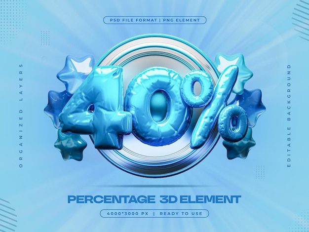 3d Número 40 Descuento porcentual Rendering aislado
