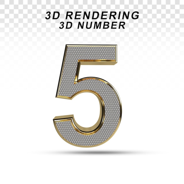 3D número 5 blanco con textura dorada para composición PSD