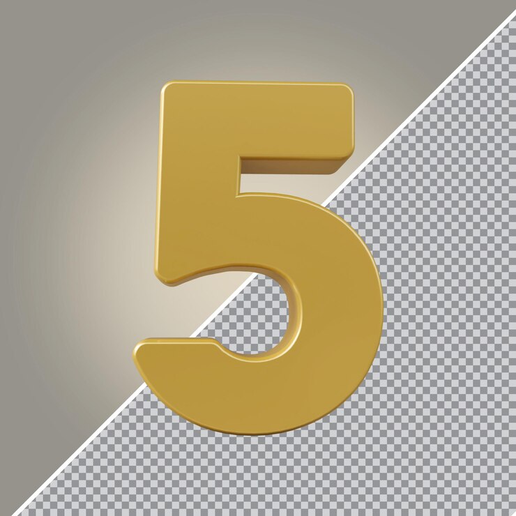 PSD 3d número 5 de lujo dorado