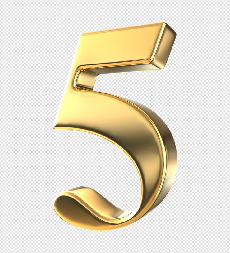 3d numero 5 lusso dorato