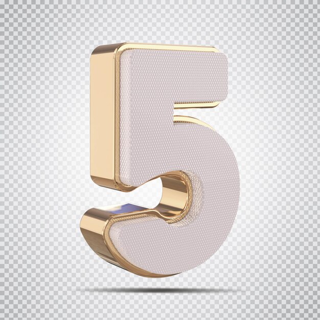 3d número 5 luxo dourado render design criativo