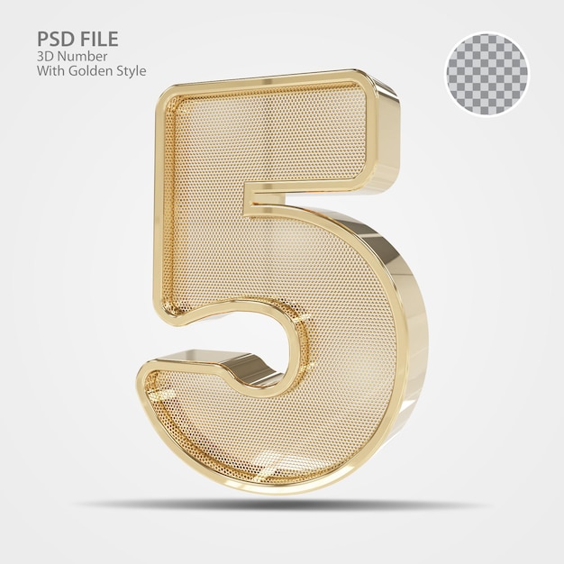 3d número 5 de oro