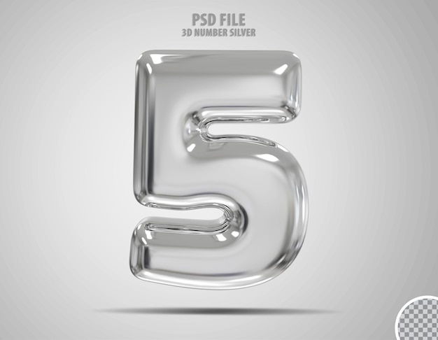 3d, número 5, plata, lujo, render