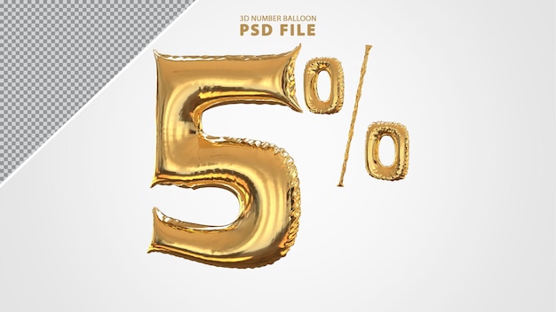 3d número 5 por cento do balão dourado