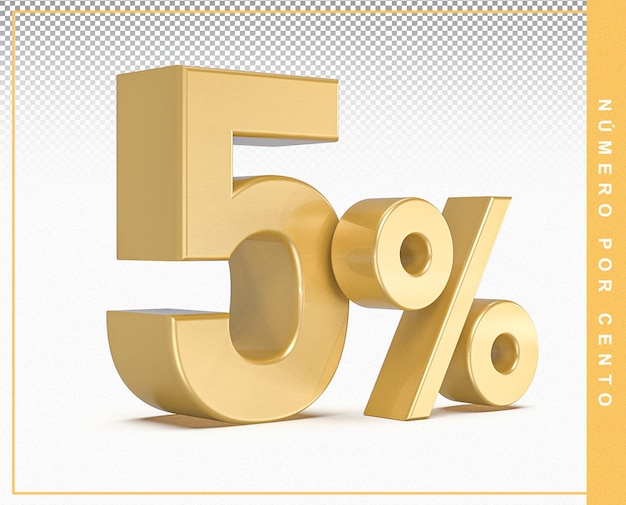 3D número 5 porcentaje oro