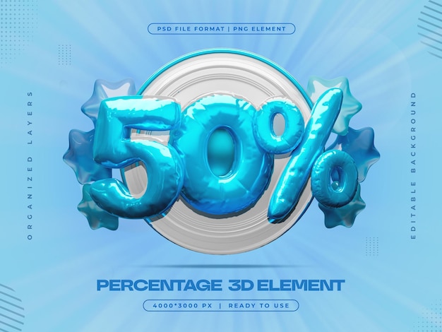 3d número 50 por ciento de descuento Rendering aislado