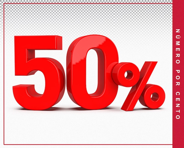 3D número 50 porcentaje rojo