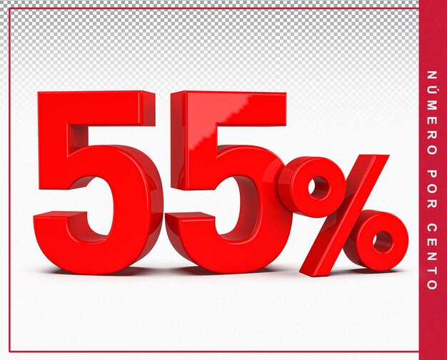 3D número 55 porcentaje rojo