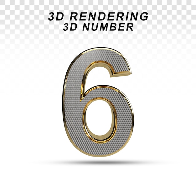 3D numero 6 bianco con texture dorata per composizione PSD