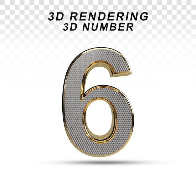 3d número 6 branco com textura dourada para composição psd