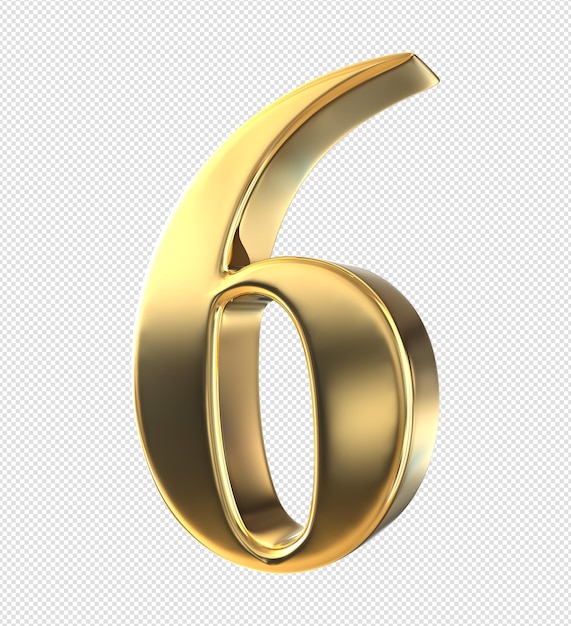 3d número 6 luxo dourado