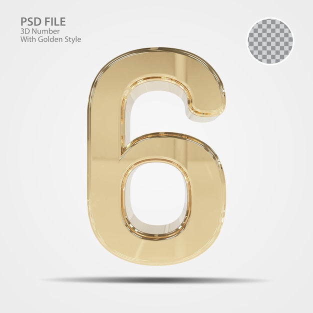 3d número 6 ouro