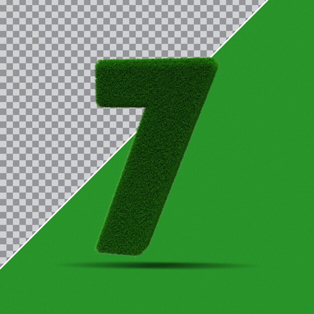 3d numero 7 da erba verde