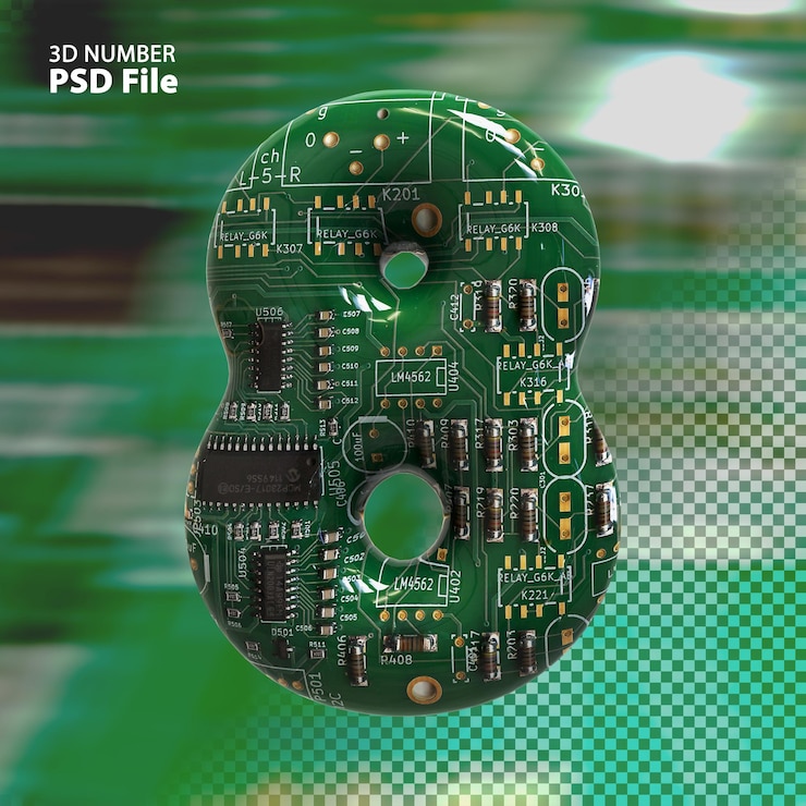 PSD 3d número 8 textura de placas eletrônicas de pcb renderizar