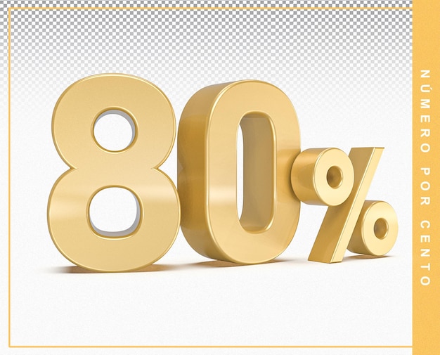 3D Numero 80 Percentuale Oro