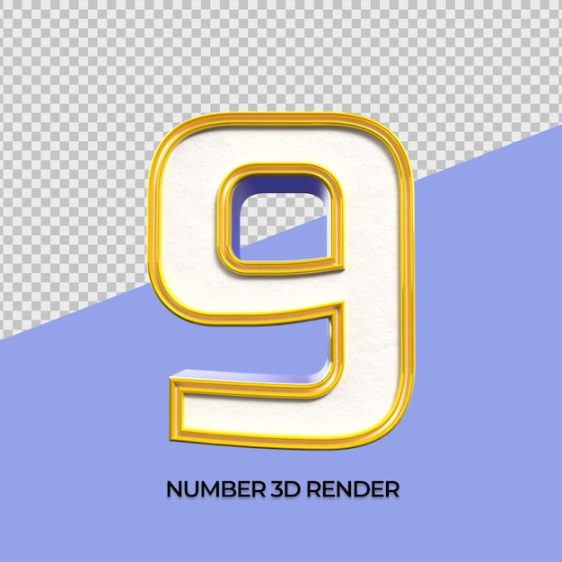 3d numero 9 blu bianco giallo