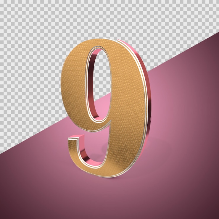 PSD 3d número 9 estilo dorado