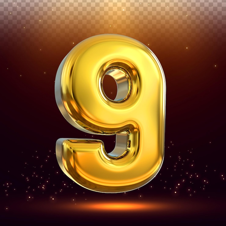 PSD 3d número 9 estilo dourado