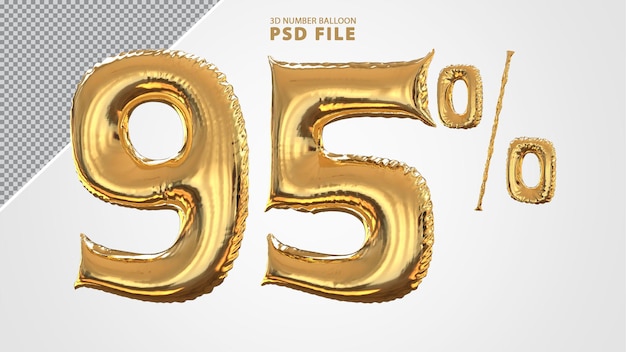 3d, número, 95, por ciento, globo, dorado