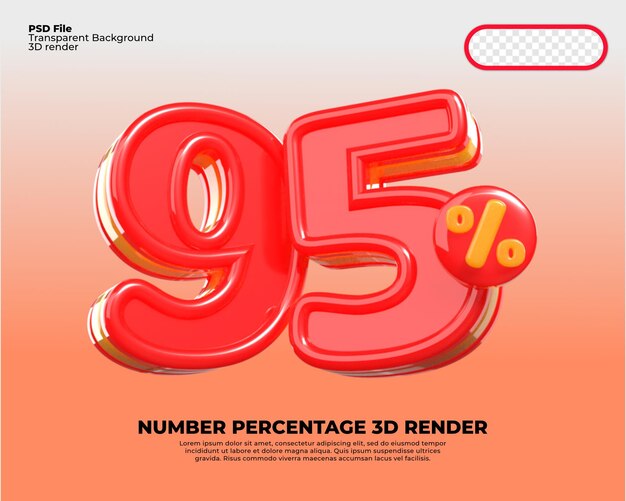 3D número 95 porcentaje venta descuento rojo y amarillo