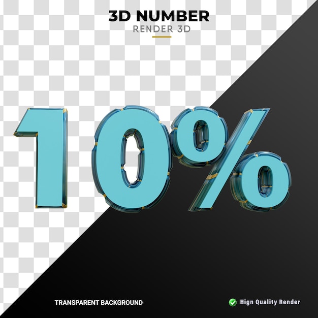 3d número por ciento vidrio textura alta calidad render