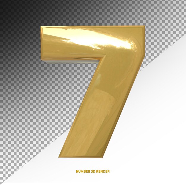 3d número siete alfabeto color dorado